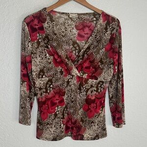 Vintage Y2K Nexxen Red Brown Floral Babydoll Top Blouse Goth Indie Print Large